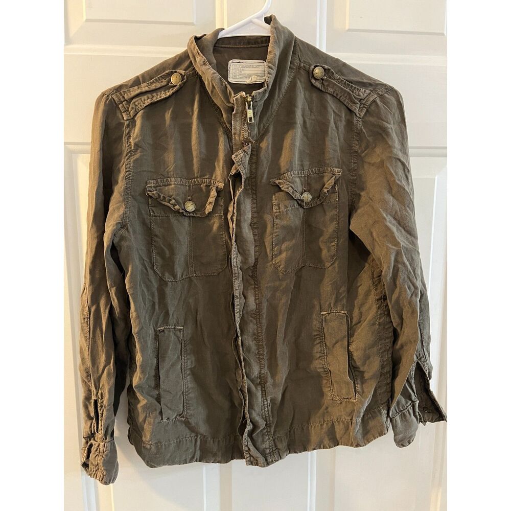 Current/Elliott Olive Green Military Utility Jacket Snap Zip Cargo Pockets Small